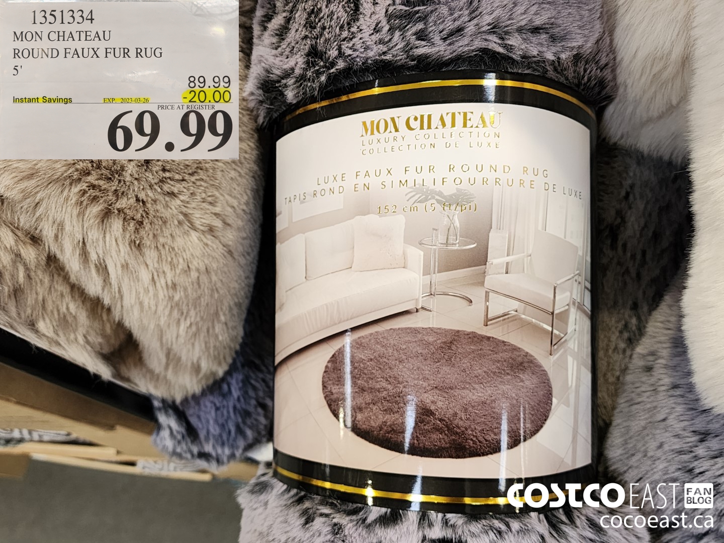 1351334 MON CHATEAU ROUND FAUX FUR RUG 5' ($20.00 INSTANT SAVINGS EXPIRES ON 2023-03-26) $69.99