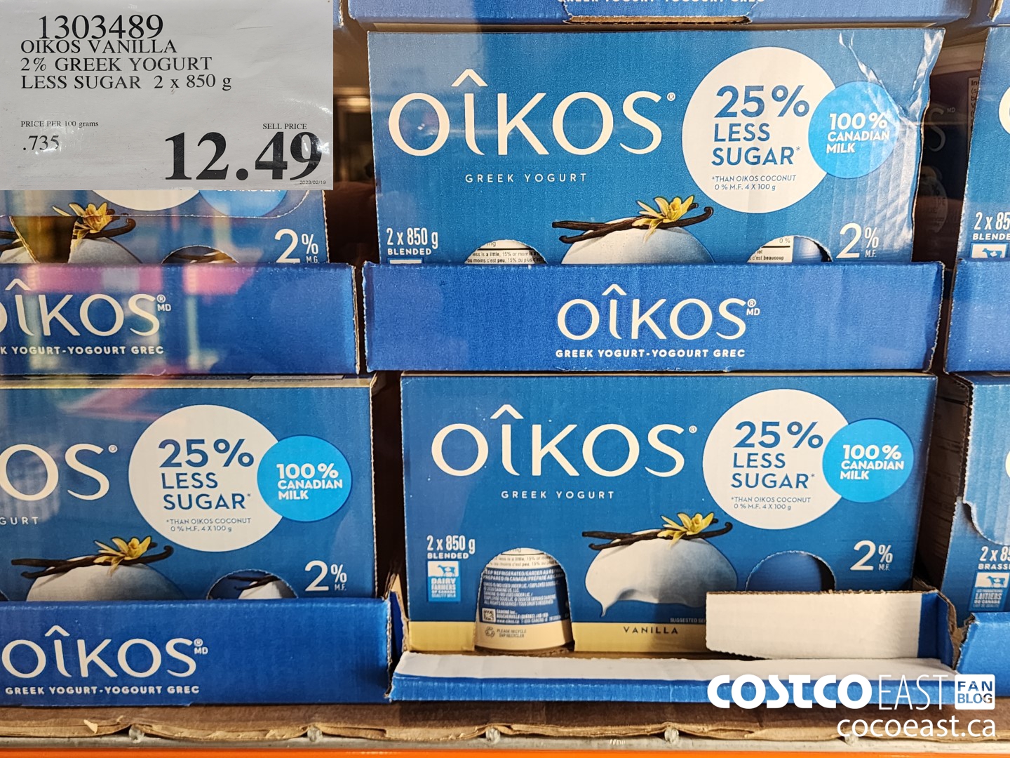 1303489 OIKOS VANILLA 2% GREEK YOGURT 25% LESS SUGAR 2 x 850g $12.49