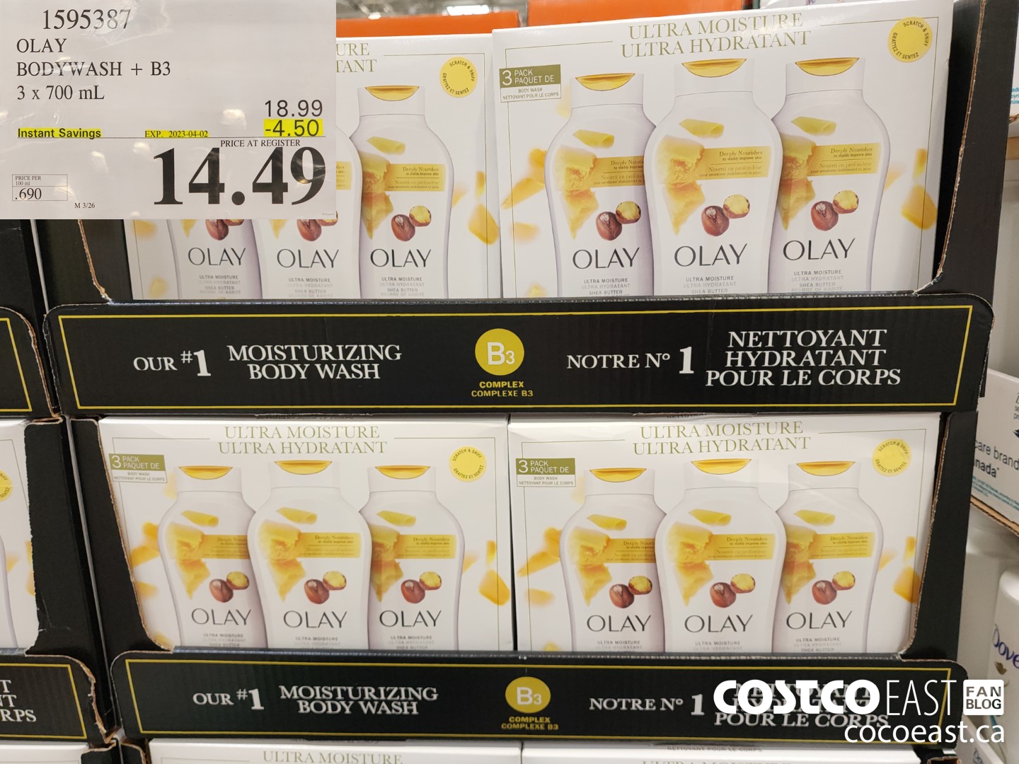 1595387 OLAY BODYWASH + B3 3 x 700 mL ($4.50 INSTANT SAVINGS EXPIRES ON 2023-04-02) $14.49