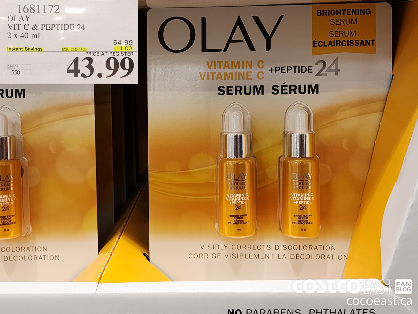 1681172 OLAY VIT C & PEPTIDE 24 2 X 40 mL ($11.00 INSTANT SAVINGS EXPIRES ON 2023-03-26) $43.99