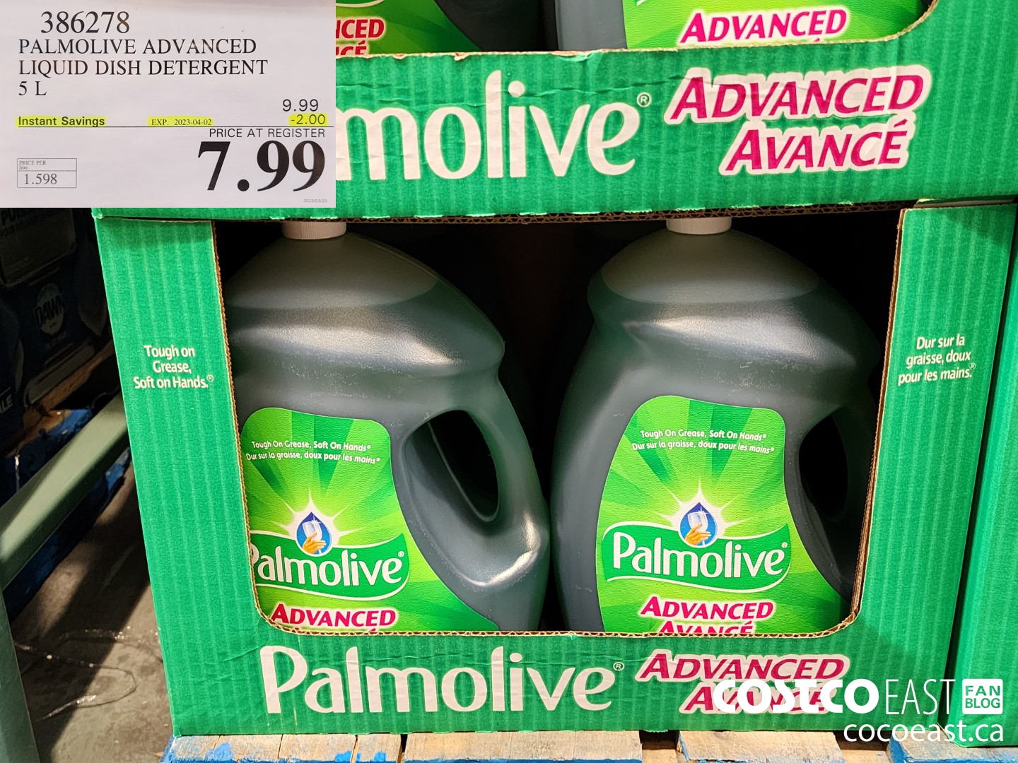 386278 PALMOLIVE ADVANCED LIQUID DISH DETERGENT 5L ($2.00 INSTANT SAVINGS EXPIRES ON 2023-04-02) $7.99