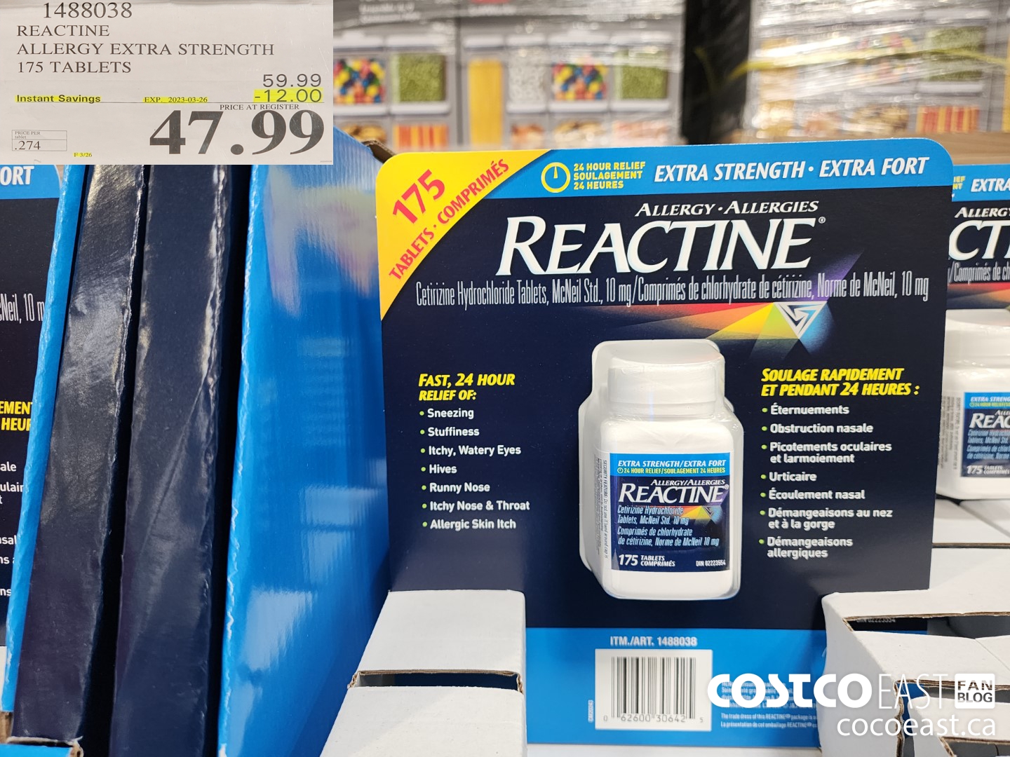 1488038 REACTINE ALLERGY EXTRA STRENGTH 175 TABLETS ($12.00 INSTANT SAVINGS EXPIRES ON 2023-03-26) $47.99