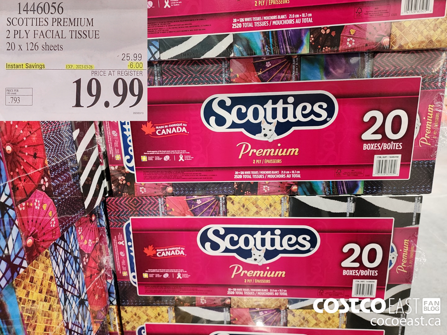 1446056 SCOTTIE PREMIUM 2 PLY FACIAL TISSUE 20 x 126 sheets ($6.00 INSTANT SAVINGS EXPIRES ON 2023-03-26) $19.99