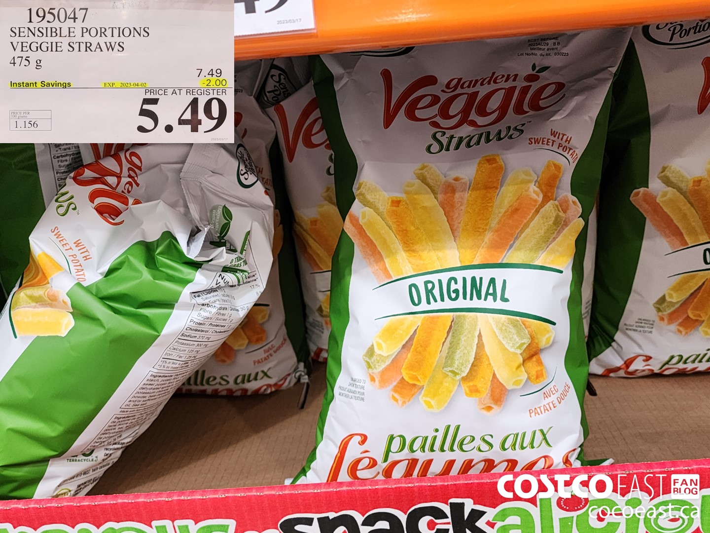 195047 SENSIBLE PORTIONS VEGGIE STRAWS 475 g ($2.00 INSTANT SAVINGS EXPIRES ON 2023-04-02) $5.49