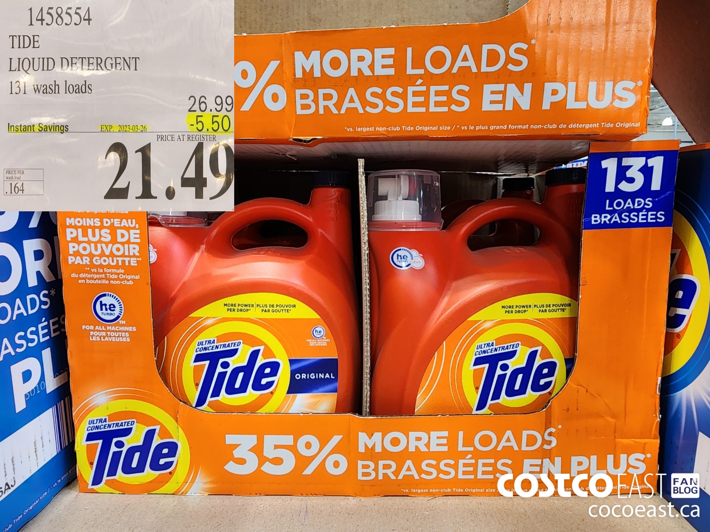 1458554 TIDE LIQUID DETERGENT 131 wash loads ($5.50 INSTANT SAVINGS EXPIRES ON 2023-03-26) $21.49