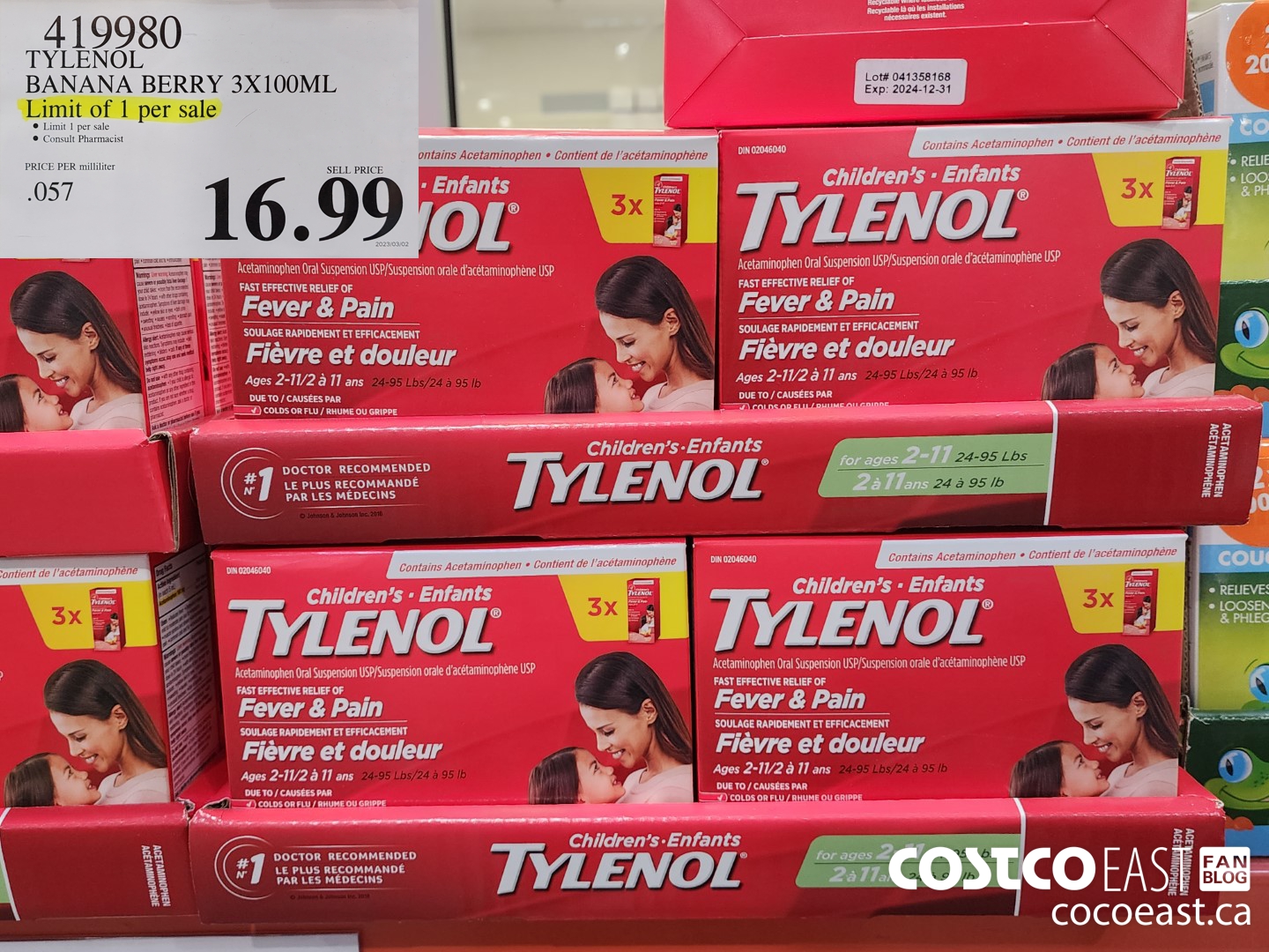 419980 TYLENOL BANANA BERRY 3 x 100 ML LIMIT OF 1 PER SALE $16.99