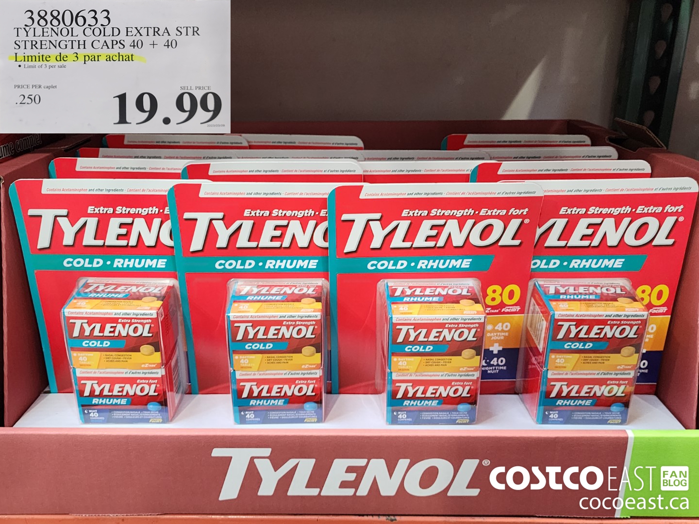 3880633 TYLENOL COLD EXTRA STRENGTH CAPLETS 40 DAYS + 40 NIGHTS LIMIT OF 3 PER SALE $19.99