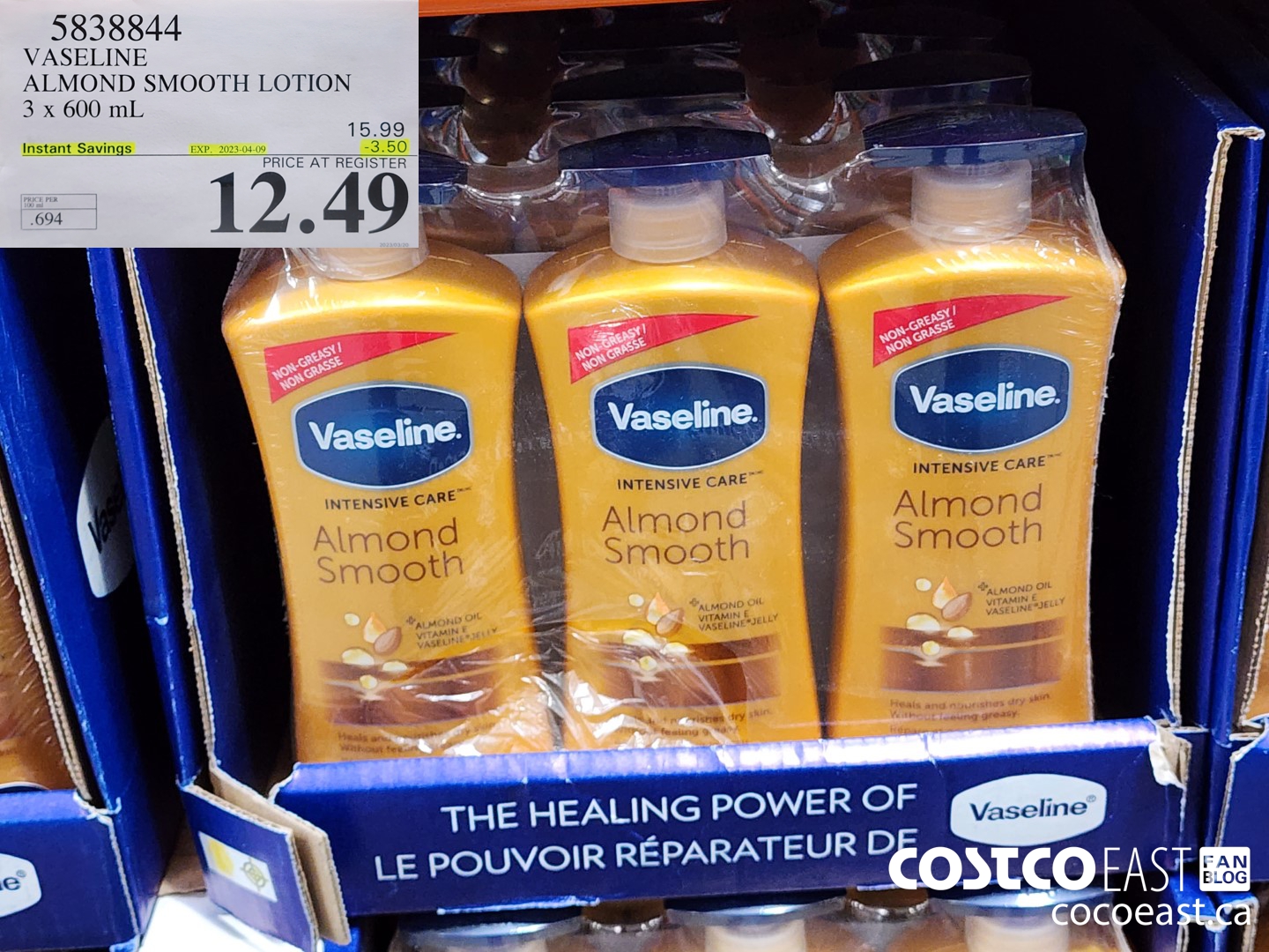 5838844 VASELINE ALMOND SMOOTH LOTION 3 x 600 mL ($3.50 INSTANT SAVINGS EXPIRES ON 2023-04-09) $12.49