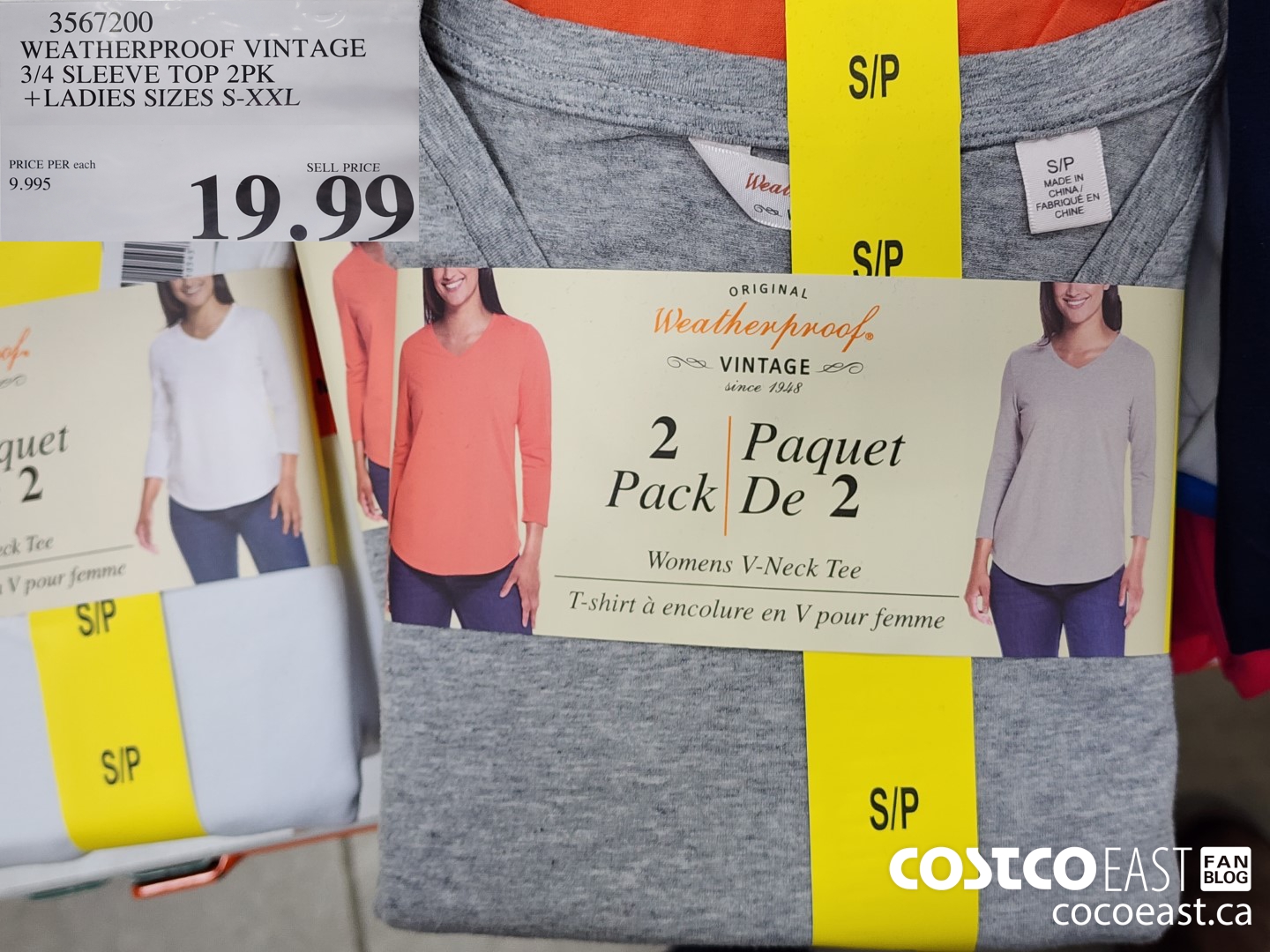 3567200 WEATHERPROOF VINTAGE 3/4 SLEEVE TOP 2PK + LADIES SIZES S-XXL $19.99