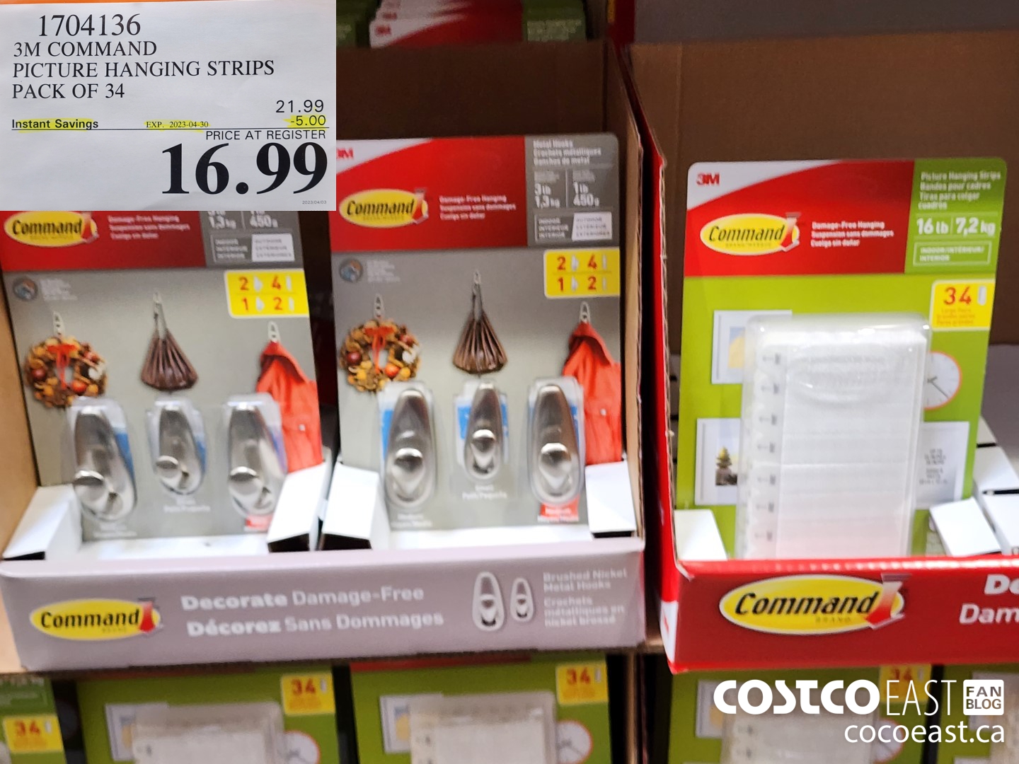 1704136 3M COMMAND PICTURE HANGING STRIPS PACK OF 34 ($5.00 INSTANT SAVINGS EXPIRES ON 2023-04-30) $16.99