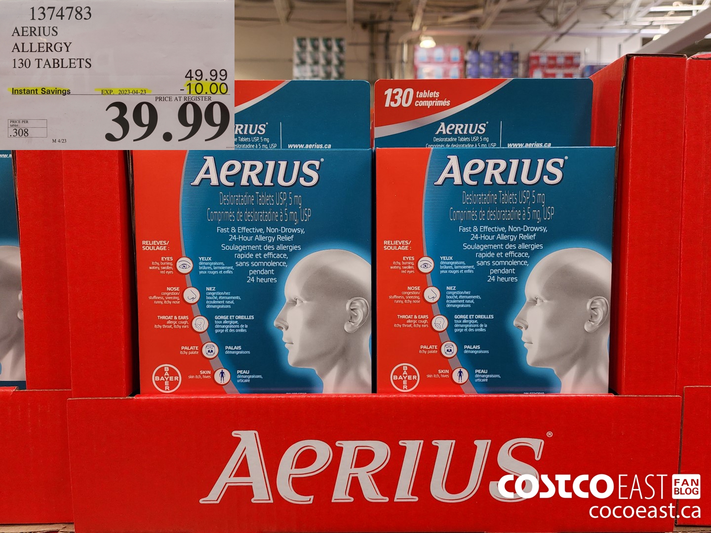 1374783 AERIUS ALLERGY 130 TABLETS ($10.00 INSTANT SAVINGS EXPIRES ON 2023-04-23) $39.99