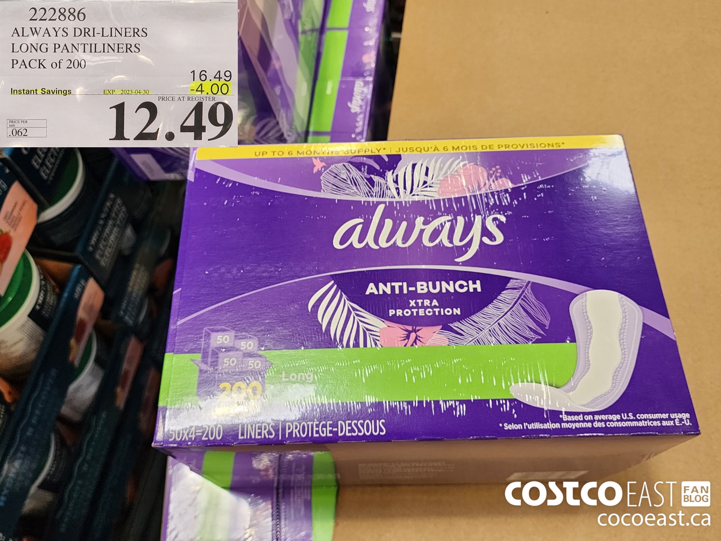 222886 ALWAYS DRI-LINERS LONG PANTILINERS PACK OF 200 ($4.00 INSTANT SAVINGS EXPIRES ON 2023-04-30) $12.49