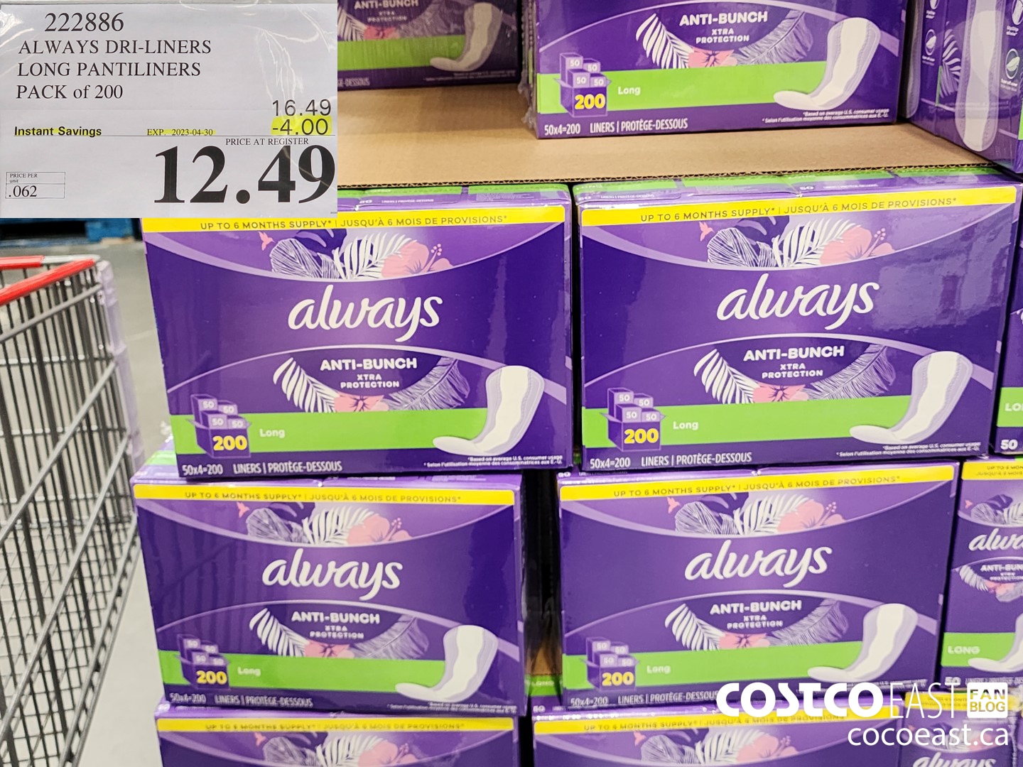 222886 ALWAYS DRI-LINERS LONG PANTILINERS PACK OF 200 ($4.00 INSTANT SAVINGS EXPIRES ON 2023-04-30) $12.49