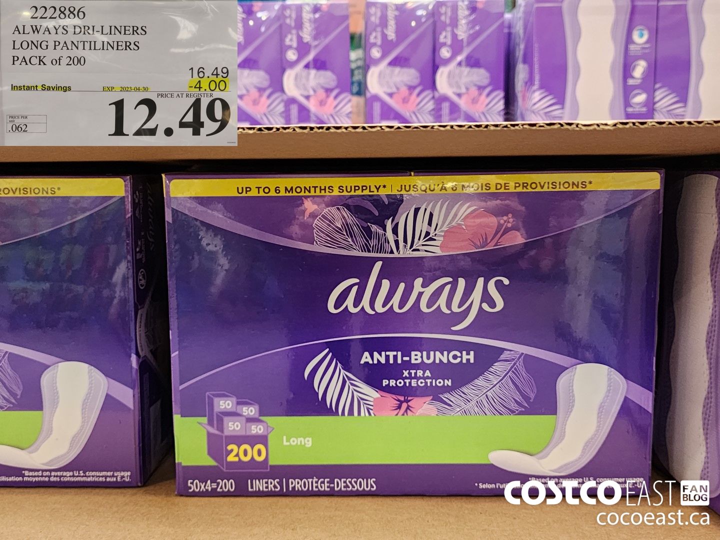 222886 ALWAYS DRI-LINERS LONG PANTILINERS PACK OF 200 ($4.00 INSTANT SAVINGS EXPIRES ON 2023-04-30) $12.49