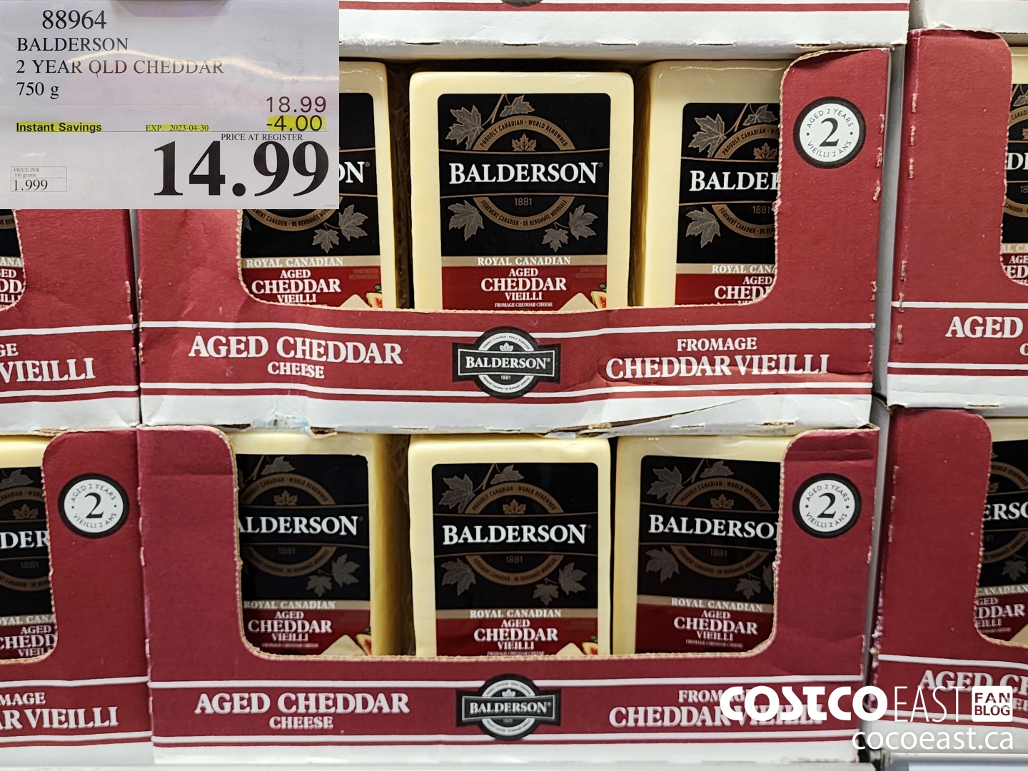 88964 BALDERSON 2 YEAR OLD CHEDDAR 750 g ($4.00 INSTANT SAVINGS EXPIRES ON 2023-04-30) $14.99