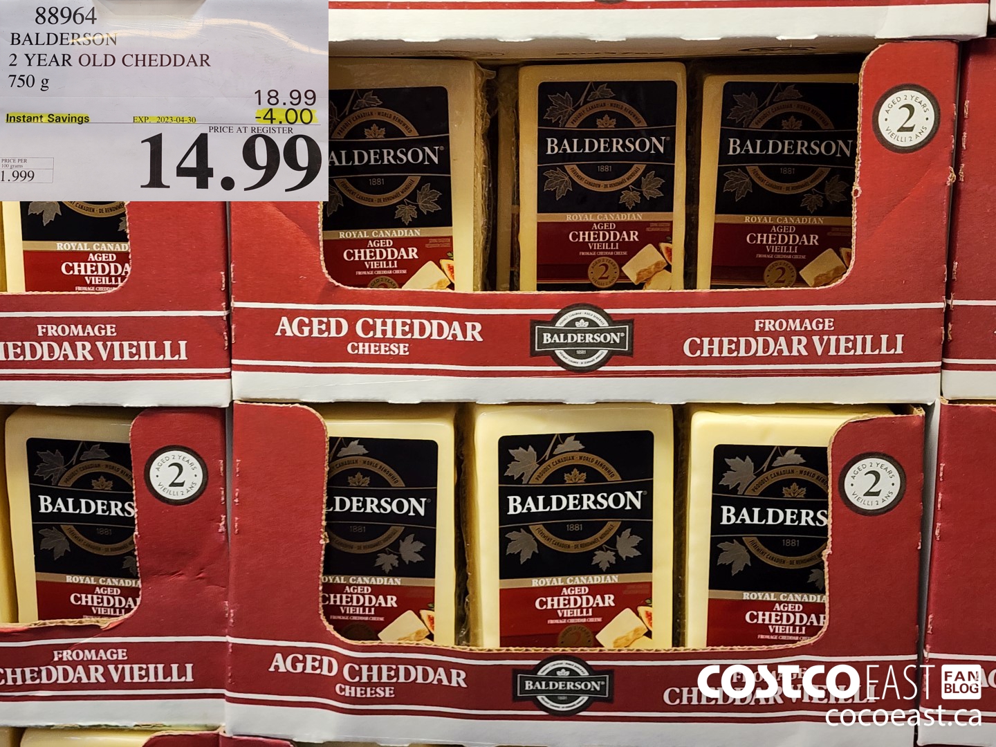 88964 BALDERSON 2 YEAR OLD CHEDDAR 750 g ($4.00 INSTANT SAVINGS EXPIRES ON 2023-04-30) $14.99