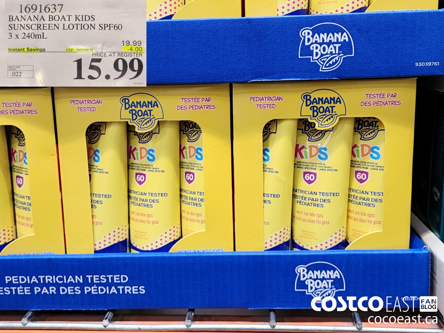 1691637 BANANA BOAT KIDS SUNSCREEN LOTION SPF60 3 x 240mL ($4.00 INSTANT SAVINGS EXPIRES ON 2023-04-30) $15.99