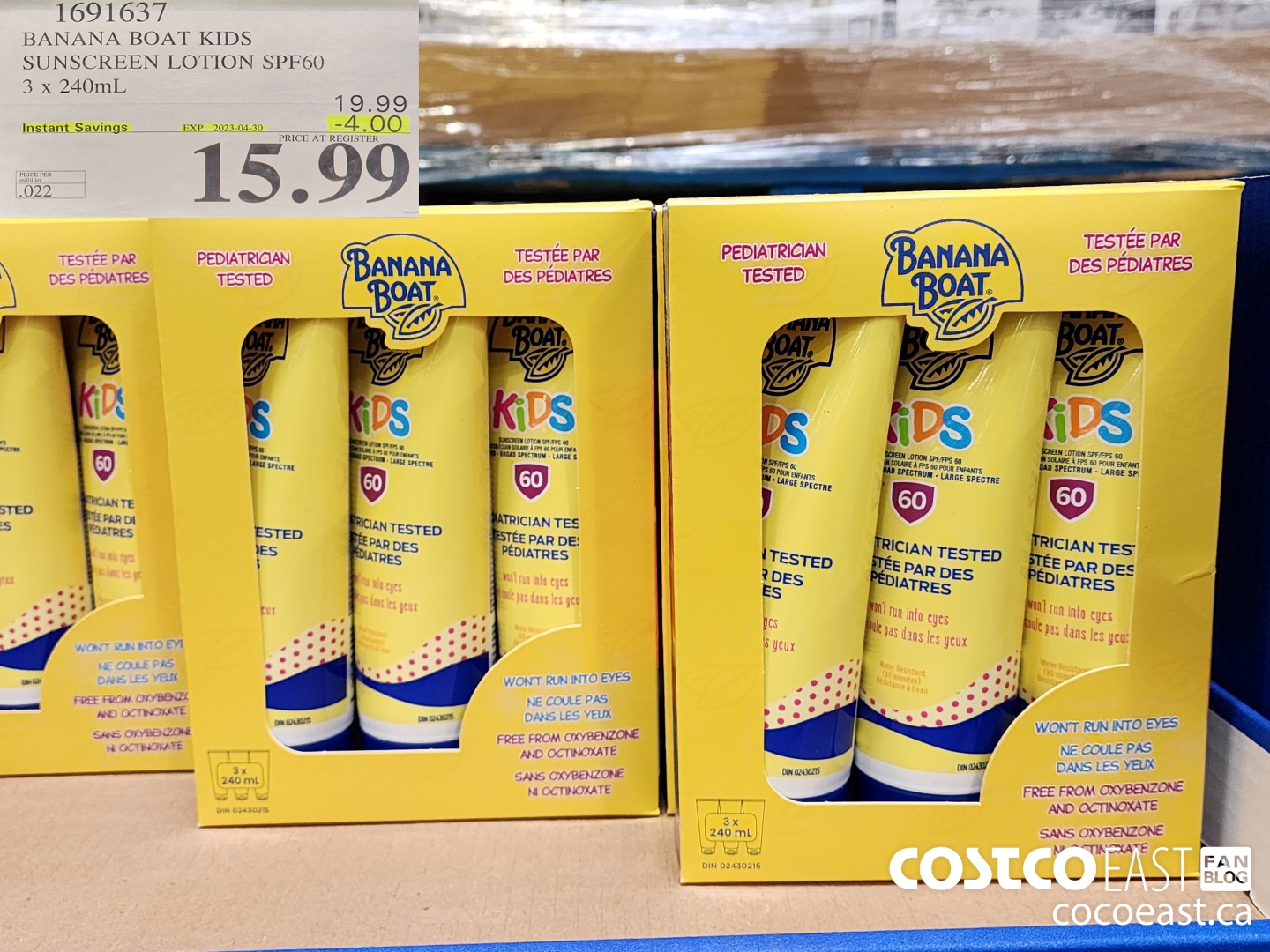 1691637 BANANA BOAT KIDS SUNSCREEN LOTION SPF60 3 x 240mL ($4.00 INSTANT SAVINGS EXPIRES ON 2023-04-30) $15.99