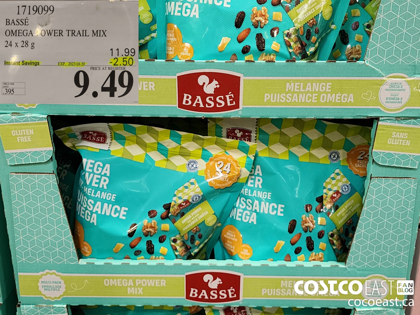 1719099 BASSE OMEGA POWER TRAIL MIX 24 X 28 g ($2.50 INSTANT SAVINGS EXPIRES ON 2023-04-30) $9.49