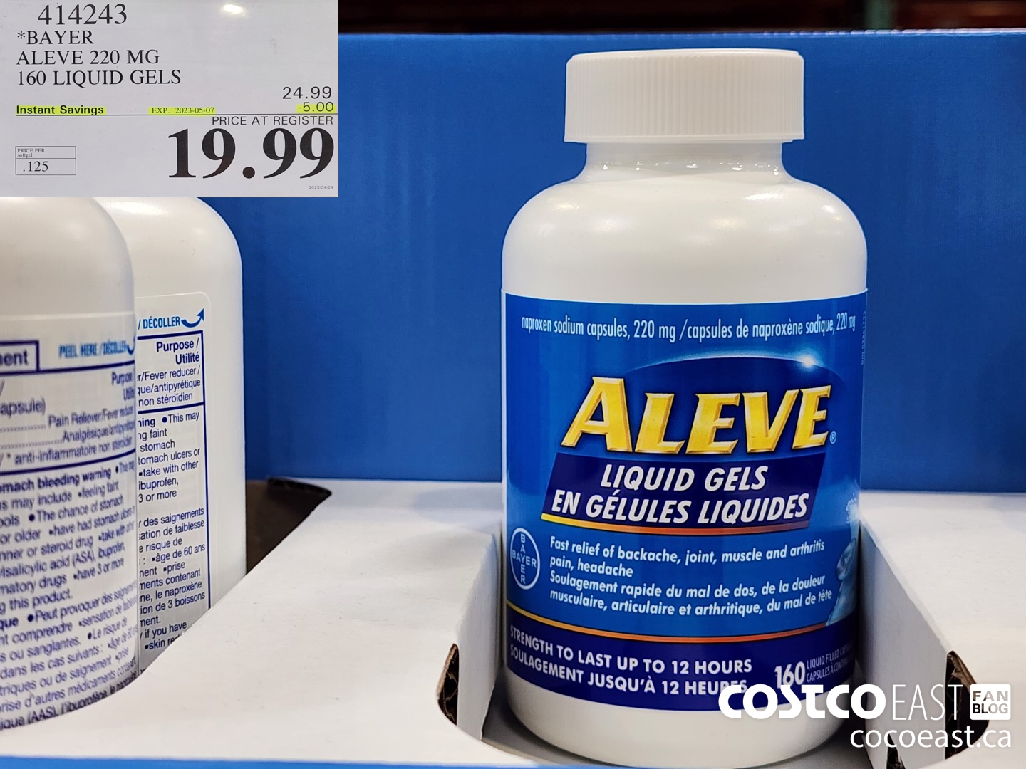 414243 BAYER ALEVE 220 MG 160 LIQUID GELS ($5.00 INSTANT SAVINGS EXPIRES ON 2023-05-07) $19.99