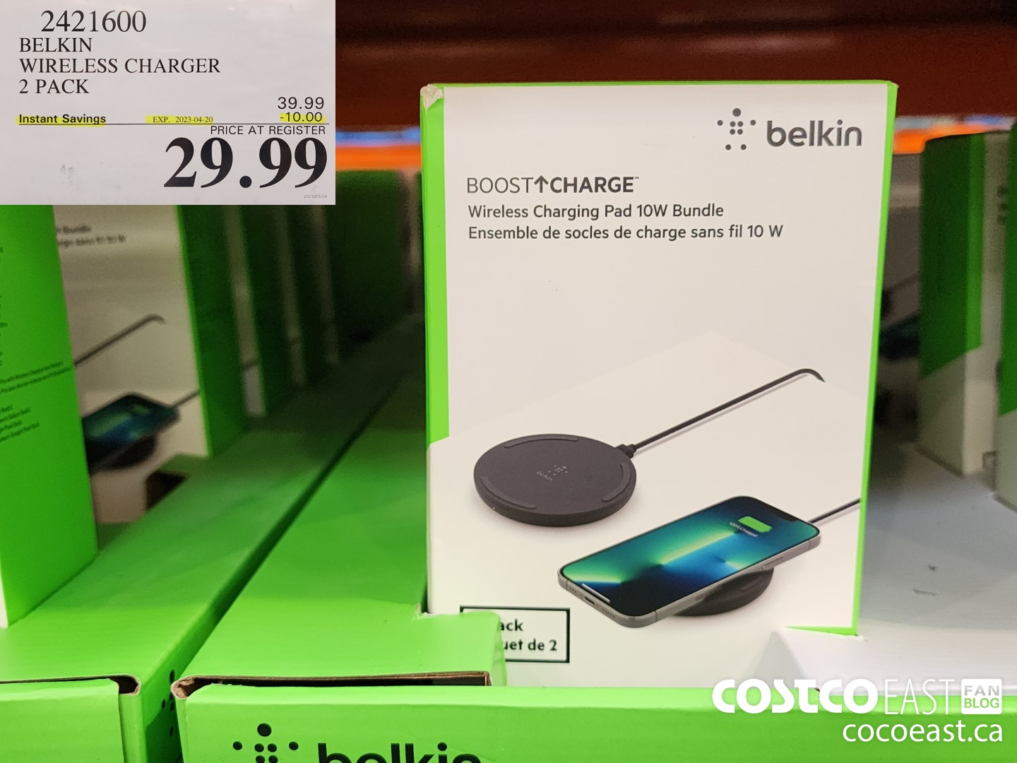 2421600 BELKIN WIRELESS CHARGER 2 PACK ($10.00 INSTANT SAVINGS EXPIRES ON 2023-04-20) $29.99