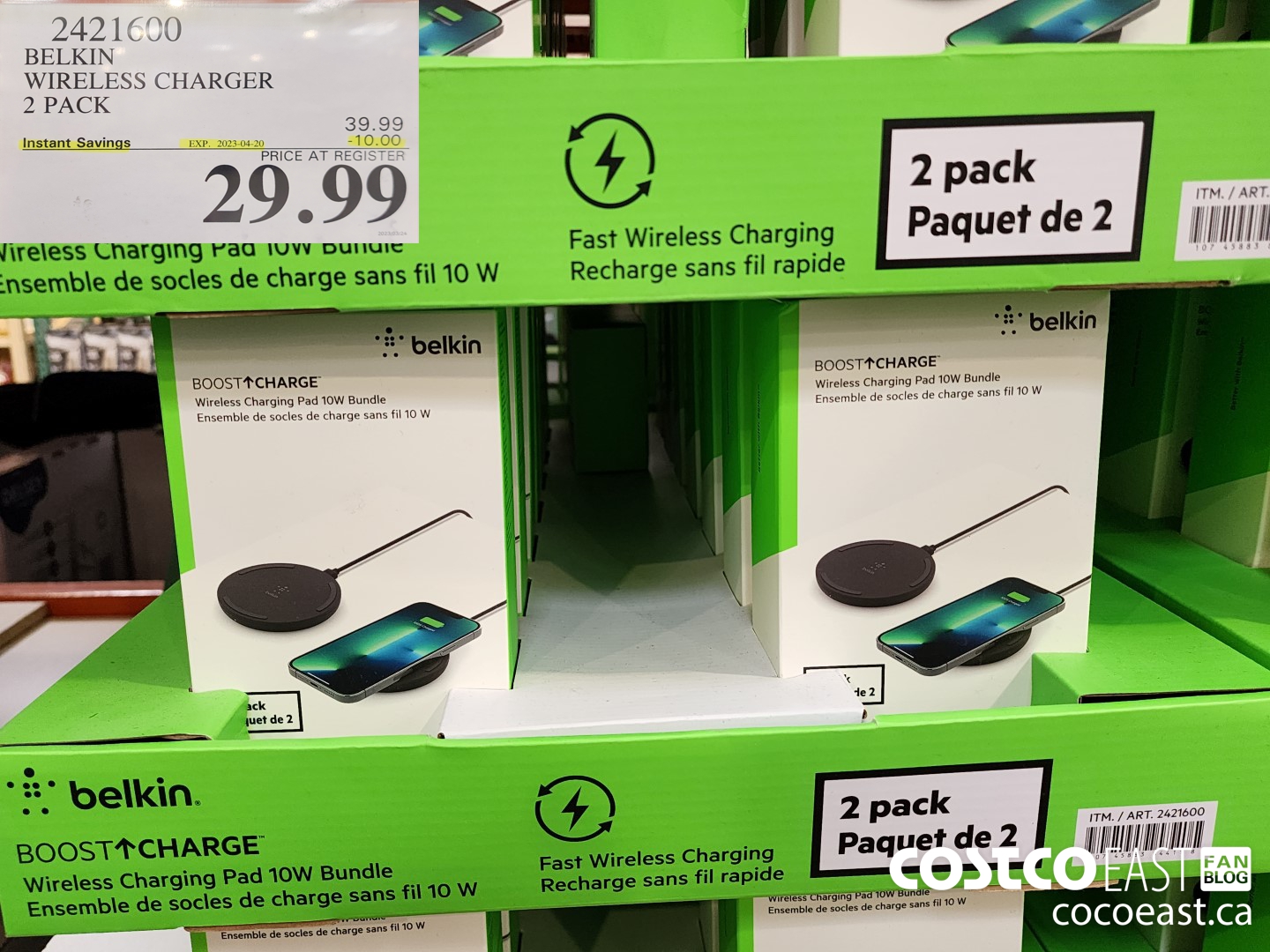 2421600 BELKIN WIRELESS CHARGER 2 PACK ($10.00 INSTANT SAVINGS EXPIRES ON 2023-04-20) $29.99
