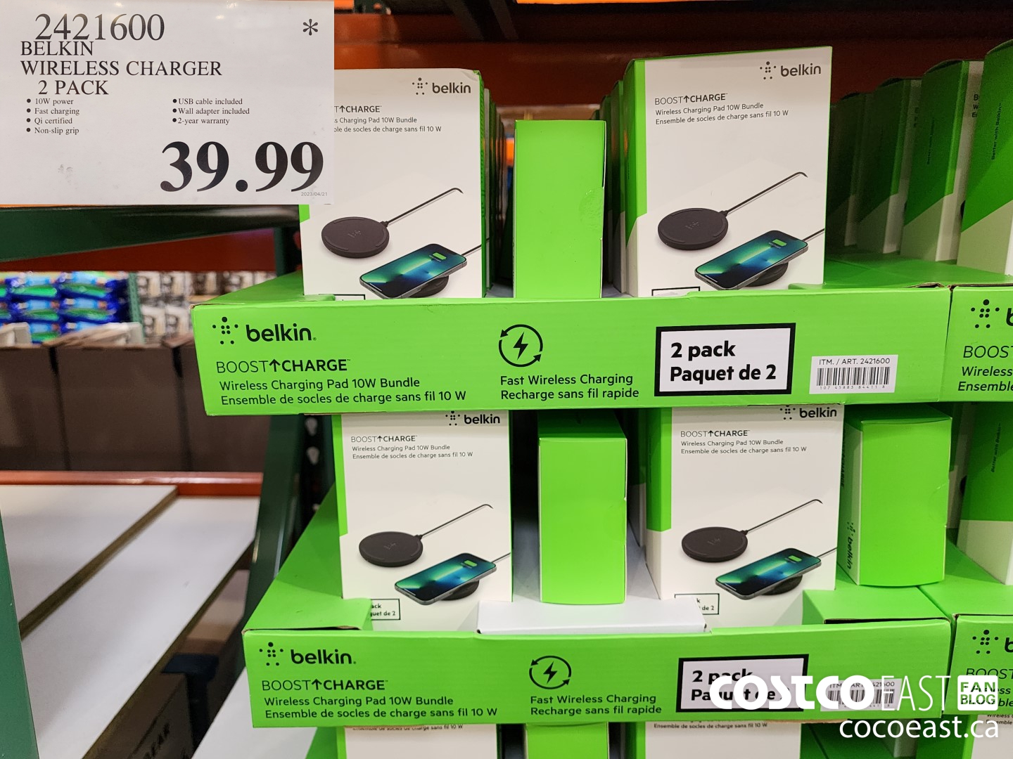 2421600 BELKIN WIRELESS CHARGER 2 PACK $39.99