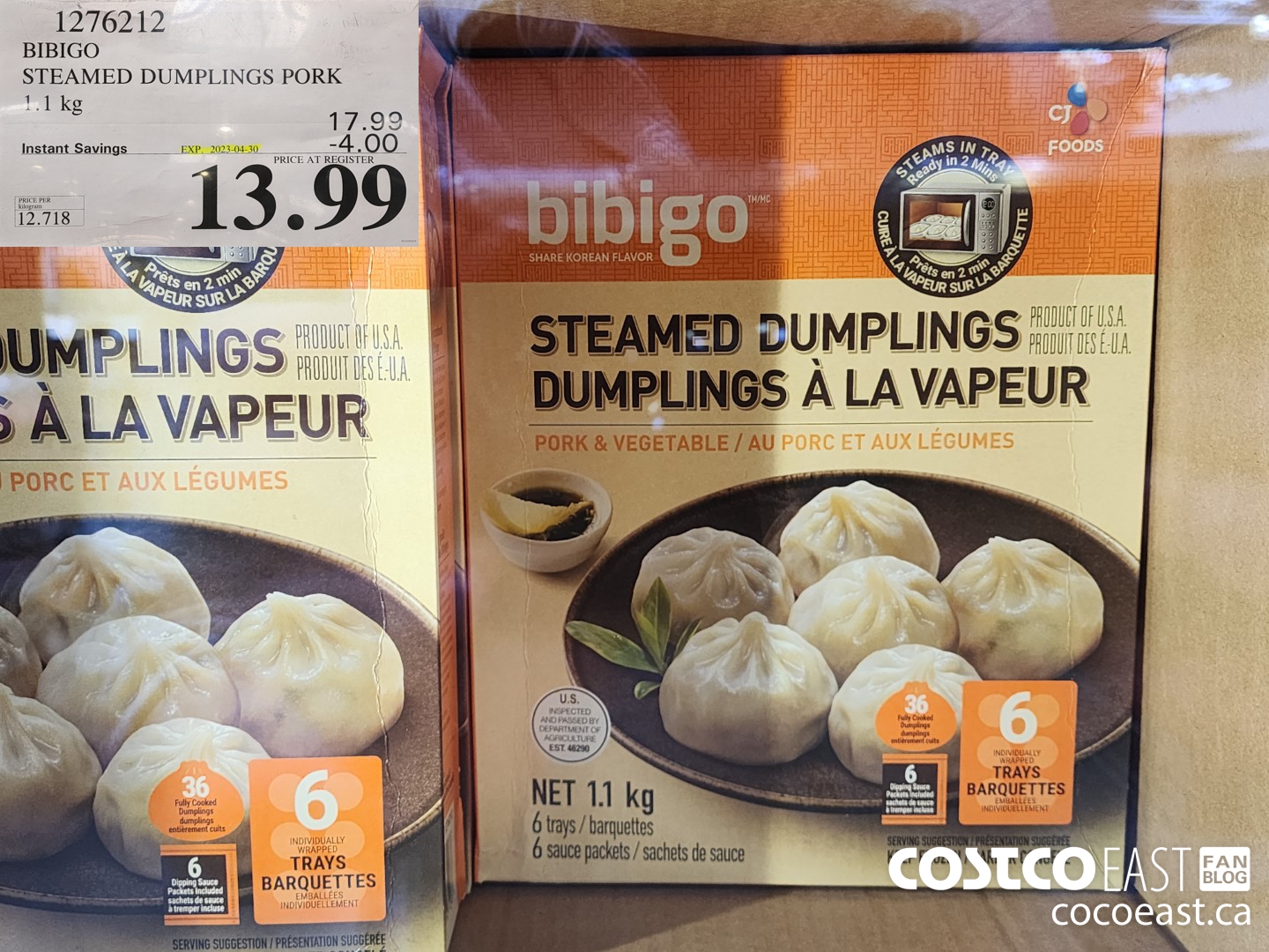 1276212 BIBIGO STEAMED DUMPLINGS PORK 1.1 KG ($4.00 INSTANT SAVINGS EXPIRES ON 2023-04-30) $13.99