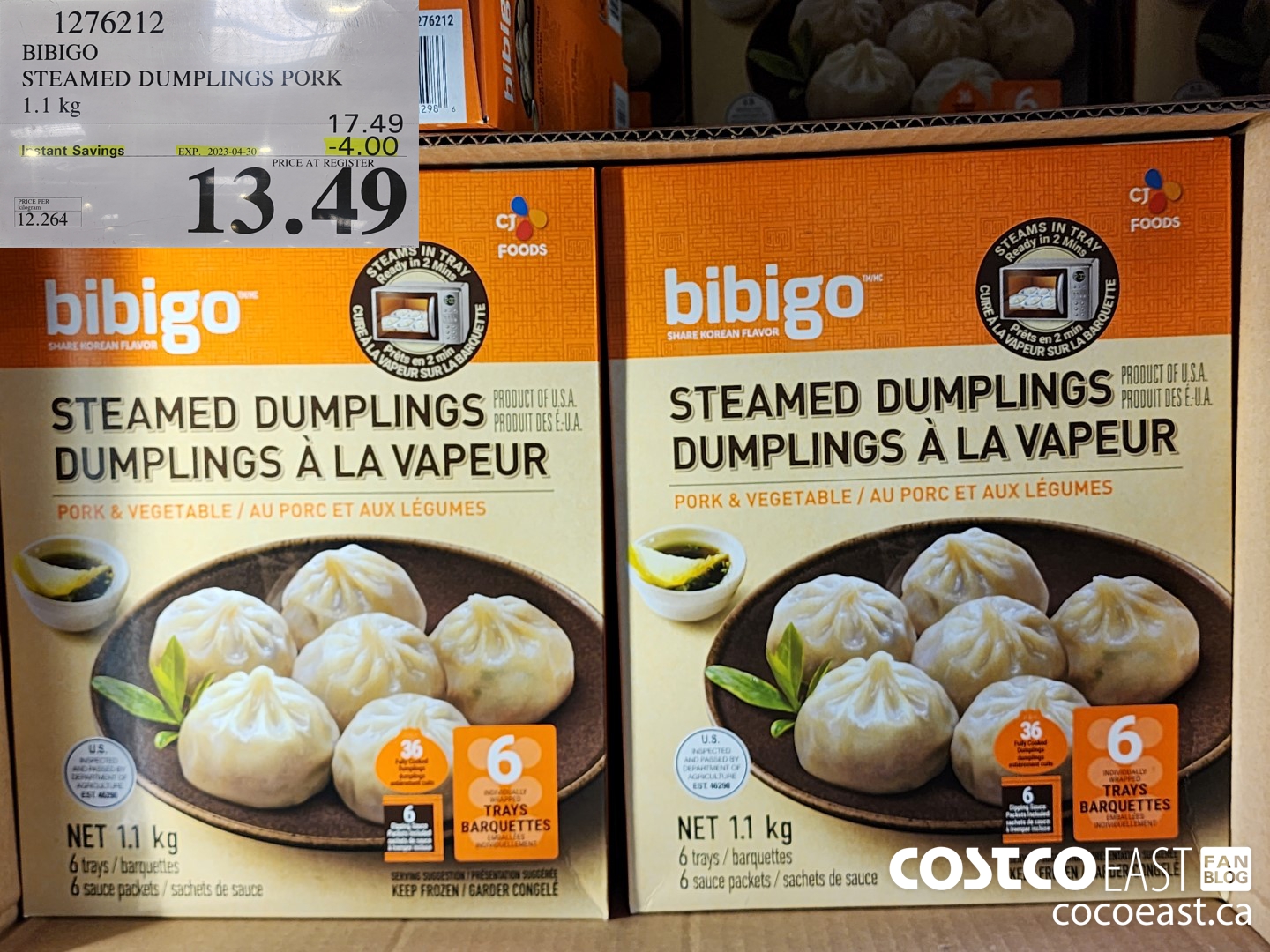 1276212 BIBIGO STEAMED DUMPLINGS PORK 1.1 KG ($4.00 INSTANT SAVINGS EXPIRES ON 2023-04-30) $13.49