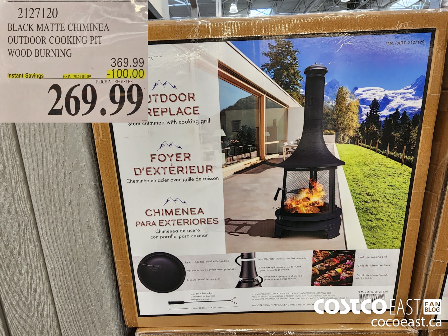 2127120 BLACK MATTE CHIMINEA OUTDOOR COOKING PIT WOOD BURNING ($100.00 INSTANT SAVINGS EXPIRES ON 2023-04-09) $269.99