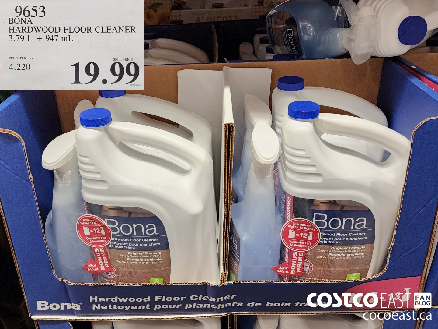 9653 BONA HARDWOOD FLOOR CLEANER 3.79L + 947ML $19.99