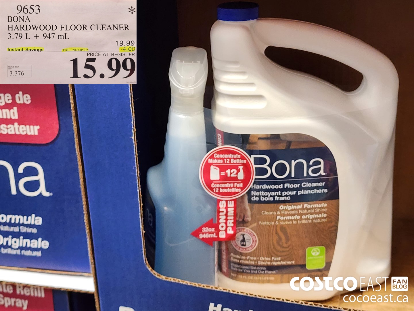 9653 BONA HARDWOOD FLOOR CLEANER 3.79L + 947ML ($4.00 INSTANT SAVINGS EXPIRES ON 2023-05-02) $15.99