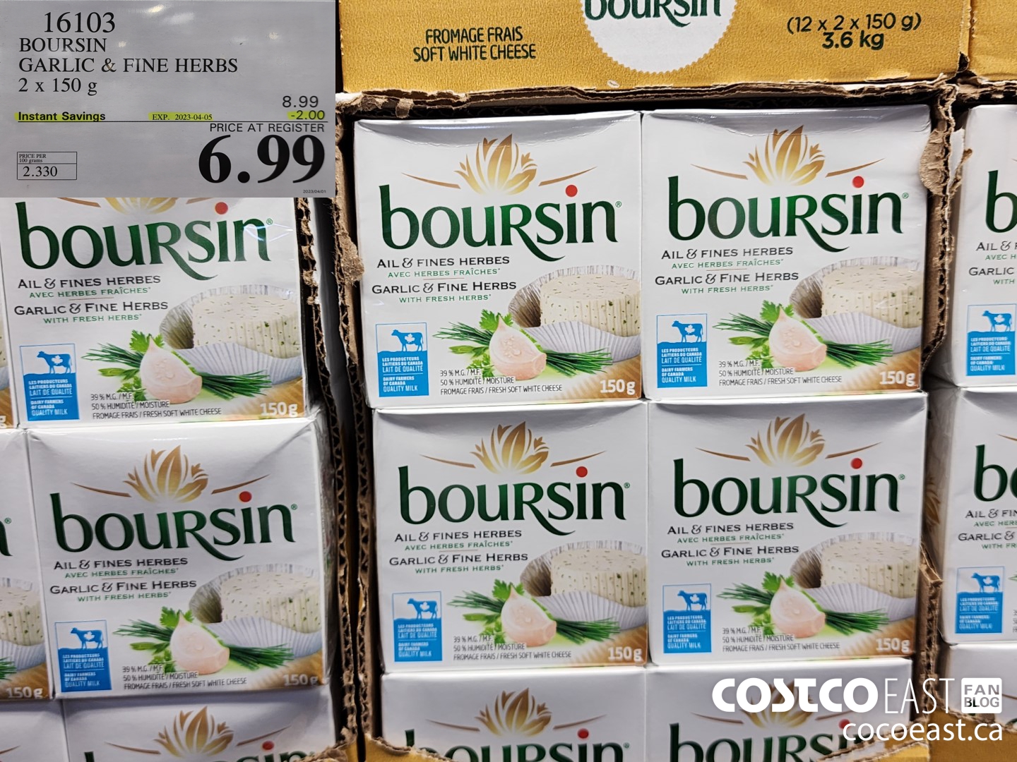 16103 BOURSIN GARLIC & FINE HERBS 2 X 150 G ($2.00 INSTANT SAVINGS EXPIRES ON 2023-04-05) $6.99