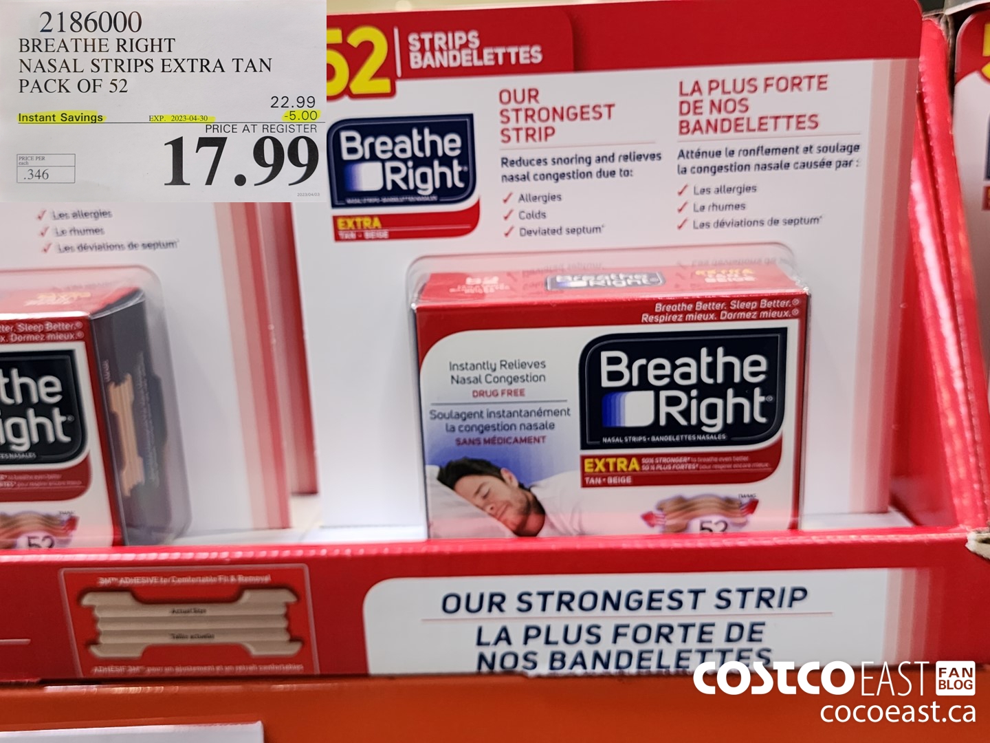 2186000 BREATHE RIGHT NASAL STRIPS EXTRA TAN PACK OF 52 ($5.00 INSTANT SAVINGS EXPIRES ON 2023-04-30) $17.99