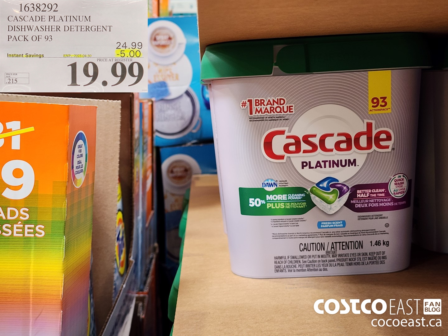 1638292 CASCADE PLATINUM DISHWASHER DETERGENT PACK OF 93 ($5.00 INSTANT SAVINGS EXPIRES ON 2023-04-30) $19.99