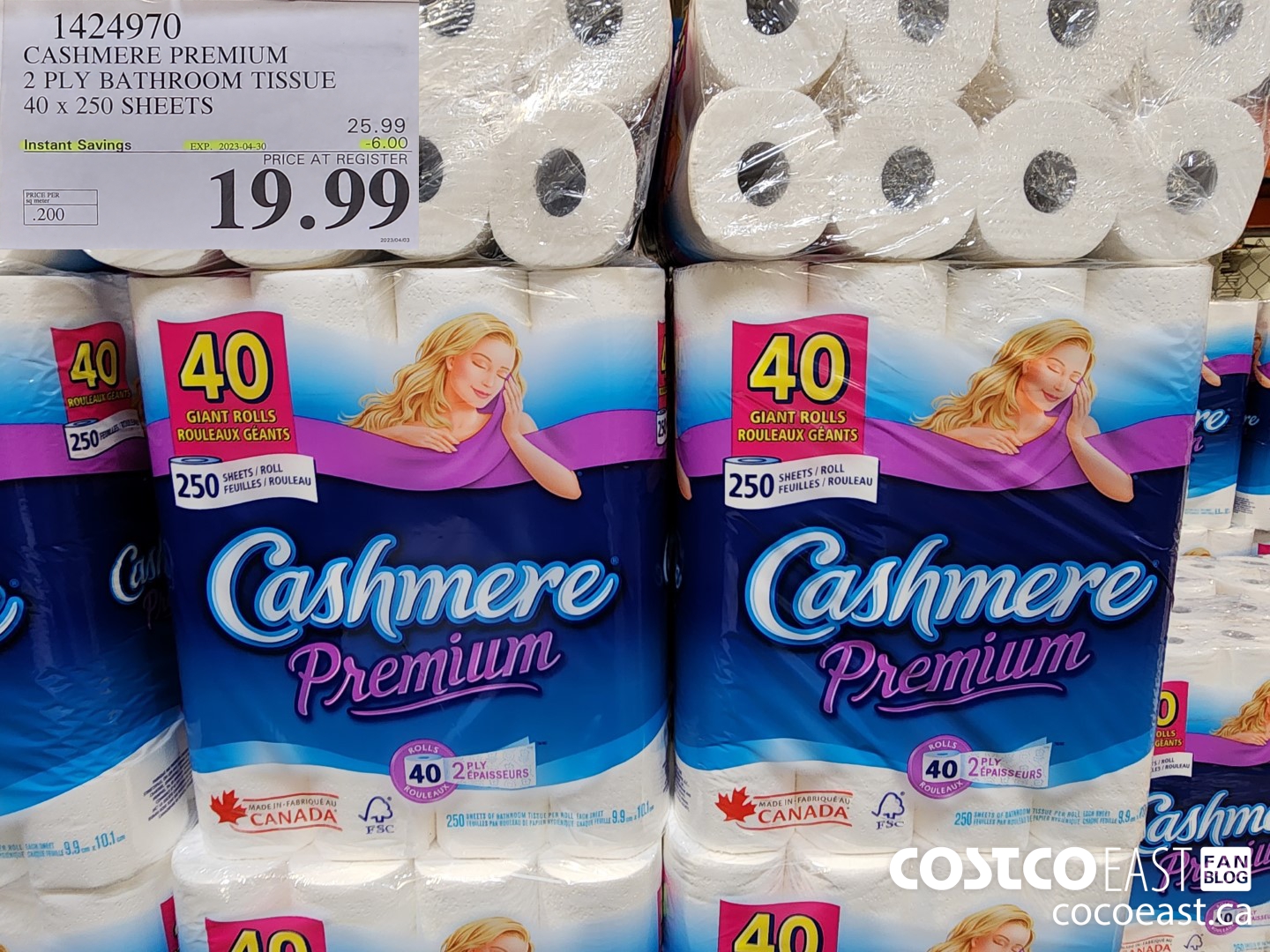 1424970 CASHMERE PREMIUM 2 PLY BATHROOM TISSUE 40 x 250 sheets ($6.00 INSTANT SAVINGS EXPIRES ON 2023-04-30) $19.99