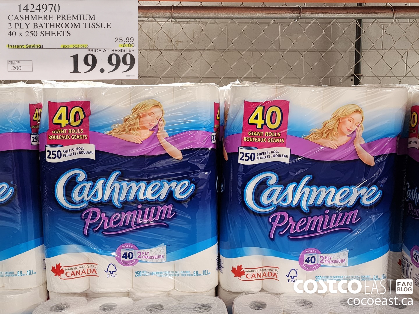 1424970 CASHMERE PREMIUM 2 PLY BATHROOM TISSUE 40 x 250 sheets ($6.00 INSTANT SAVINGS EXPIRES ON 2023-04-30) $19.99