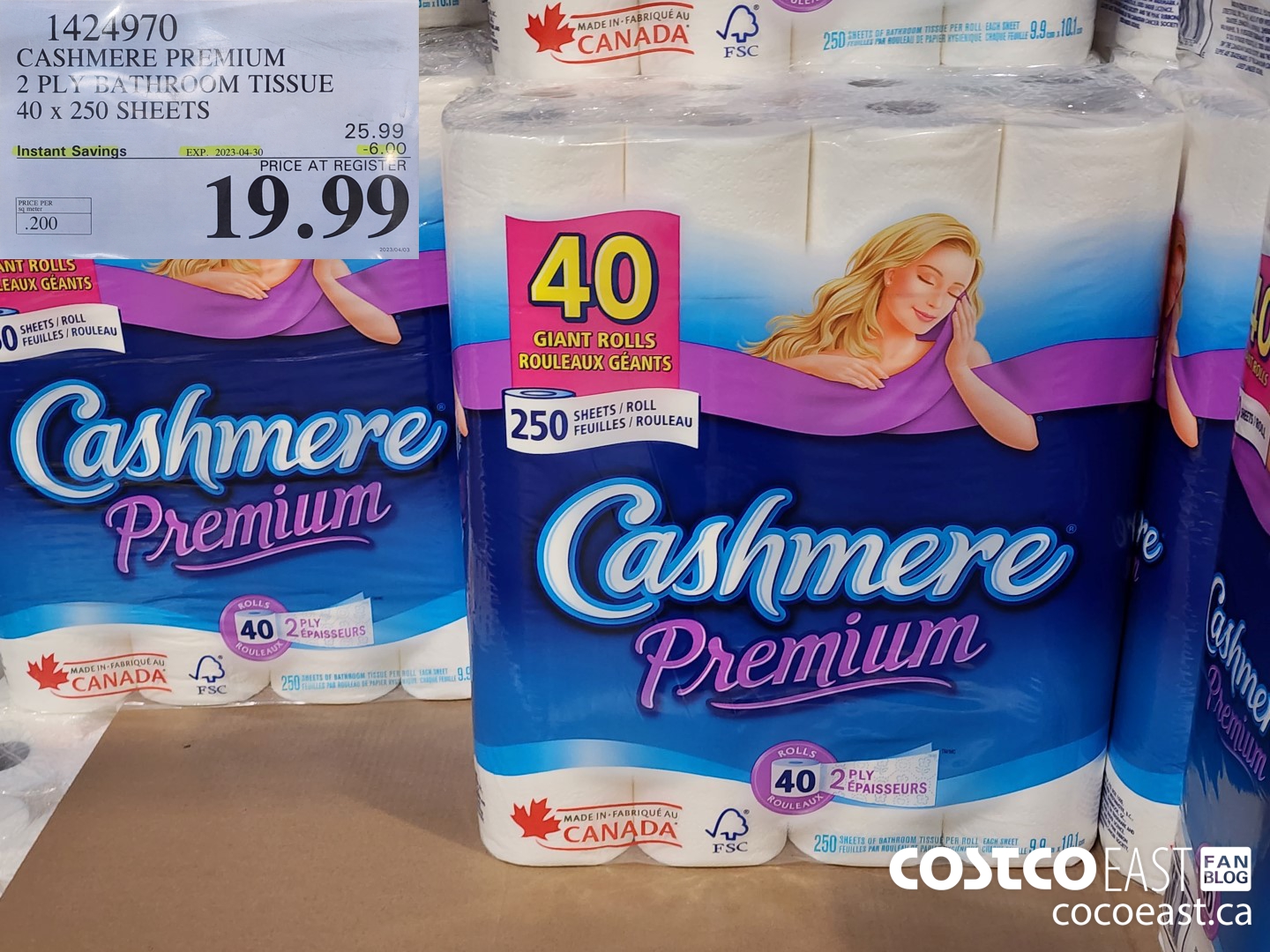 1424970 CASHMERE PREMIUM 2 PLY BATHROOM TISSUE 40 x 250 sheets ($6.00 INSTANT SAVINGS EXPIRES ON 2023-04-30) $19.99