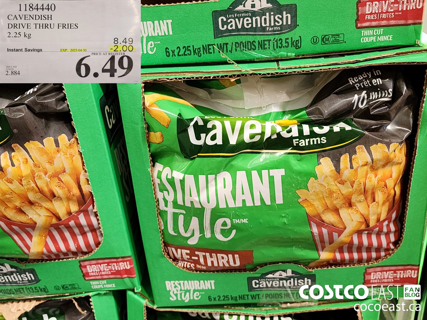 1184440 CAVENDISH DRIVE THRU FRIES 2.25 kg ($2.00 INSTANT SAVINGS EXPIRES ON 2023-04-30) $6.49