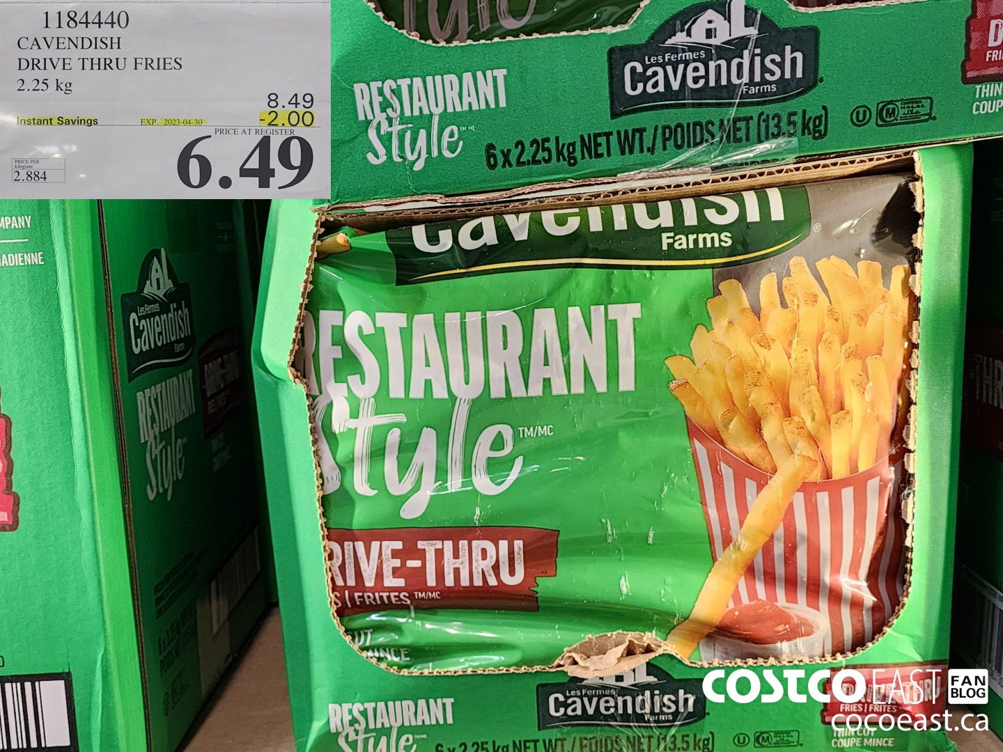 1184440 CAVENDISH DRIVE THRU FRIES 2.25 kg ($2.00 INSTANT SAVINGS EXPIRES ON 2023-04-30) $6.49