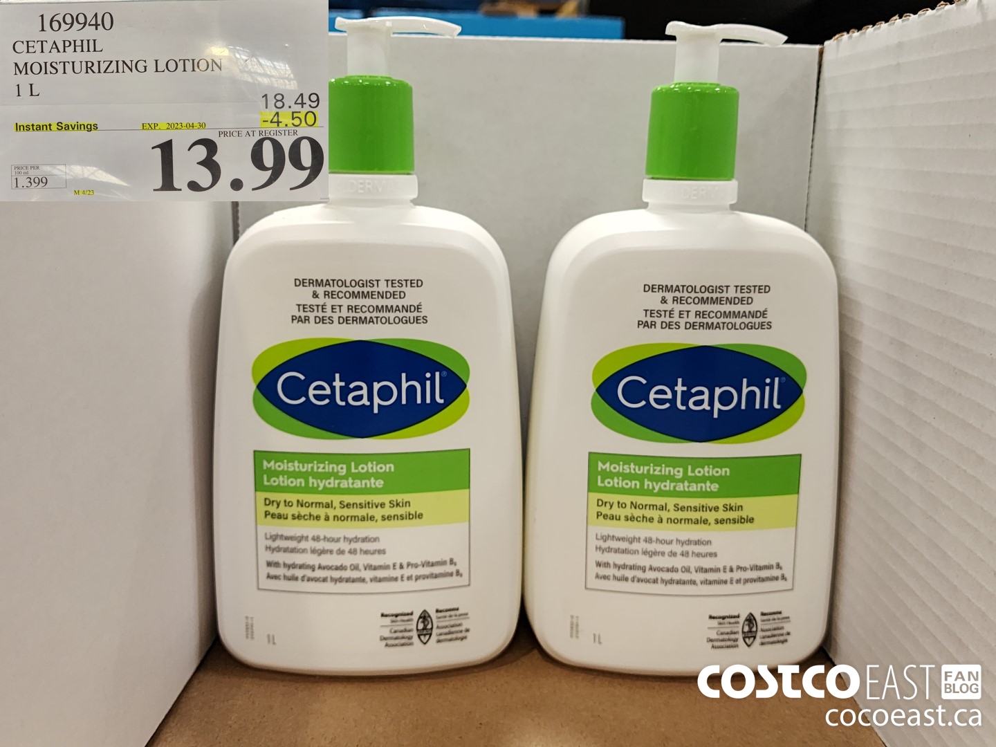 169940 CETAPHIL MOISTURIZING LOTION 1 L ($4.50 INSTANT SAVINGS EXPIRES ON 2023-04-30) $13.99