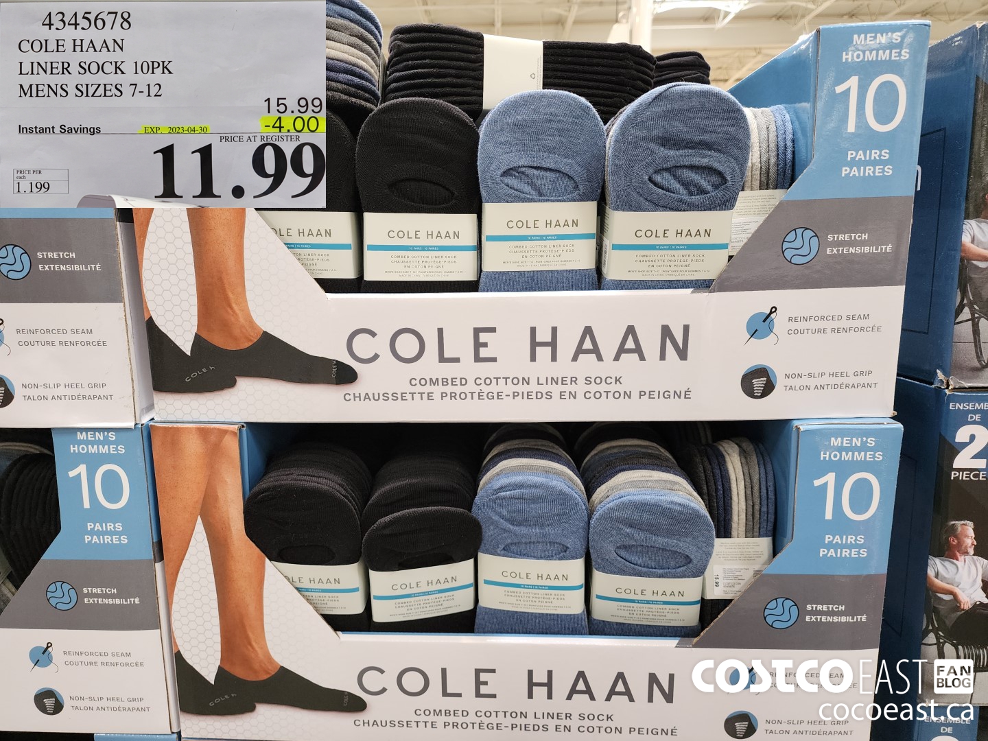 4345678 COLE HAAN LINER SOCK 10PK MENS SIZES 7-12 ($4.00 INSTANT SAVINGS EXPIRES ON 2023-04-30) $11.99