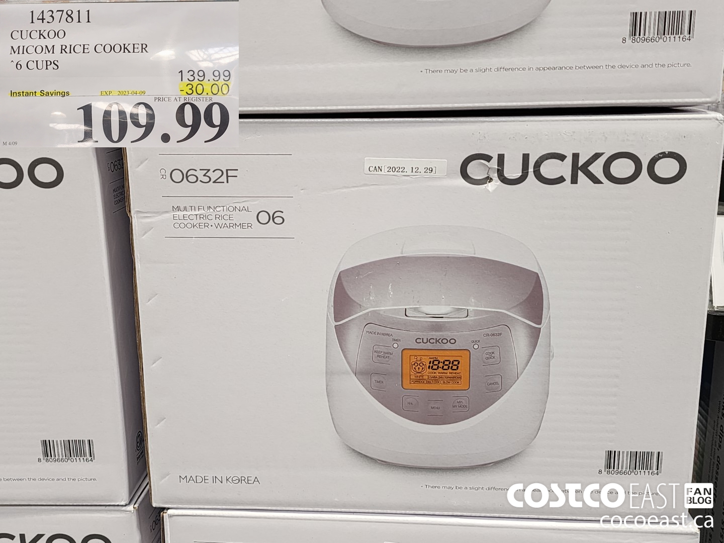 1437811 CUCKOO MICOM RICE COOKER 6 CUPS ($30.00 INSTANT SAVINGS EXPIRES ON 2023-04-09) $109.99