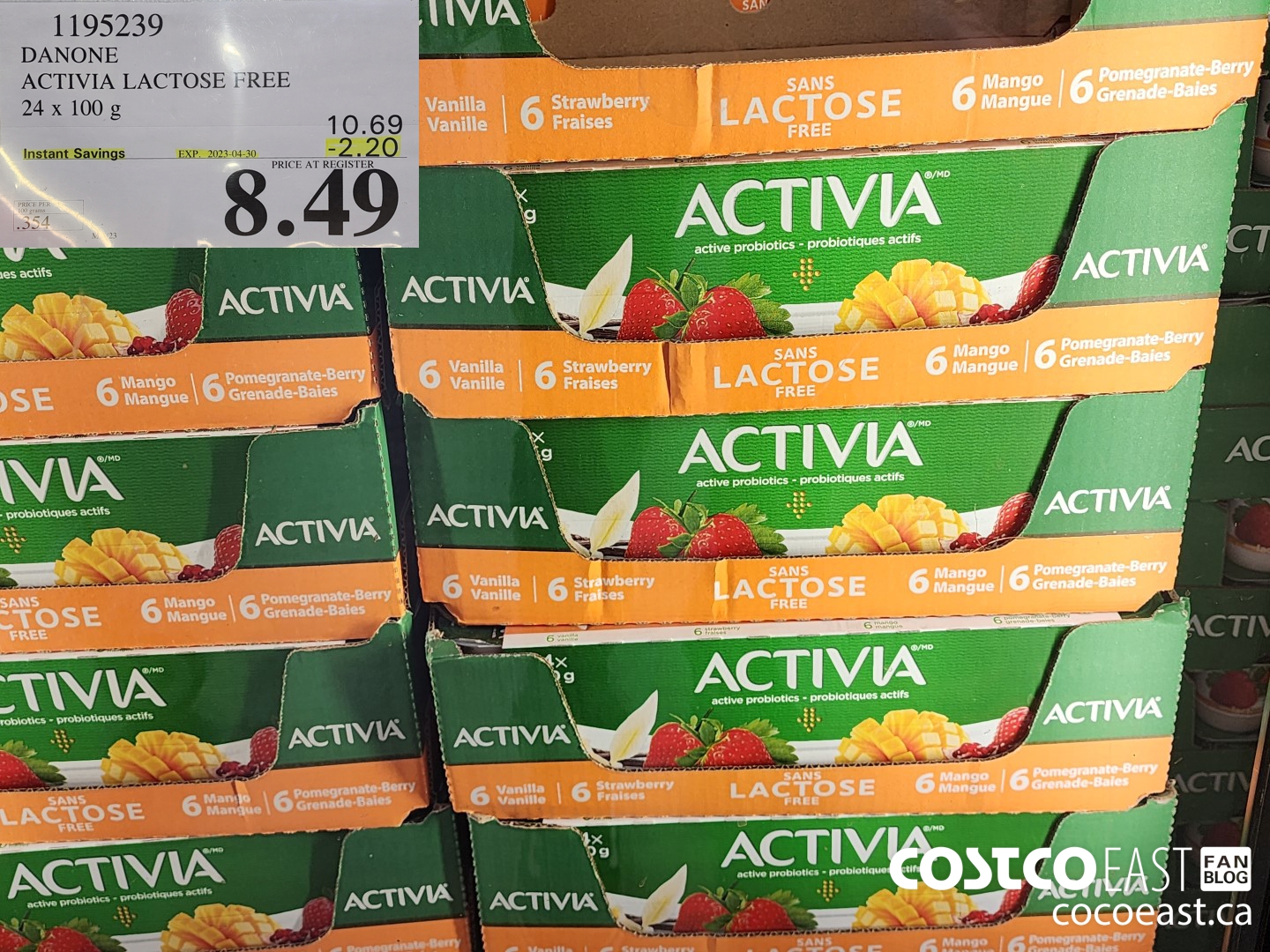 1195239 DANONE ACTIVIA LACTOSE FREE 24 x 100 g ($2.20 INSTANT SAVINGS EXPIRES ON 2023-04-30) $8.49
