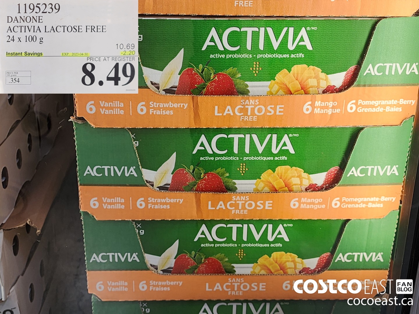 1195239 DANONE ACTIVIA LACTOSE FREE 24 x 100 g ($2.20 INSTANT SAVINGS EXPIRES ON 2023-04-30) $8.49