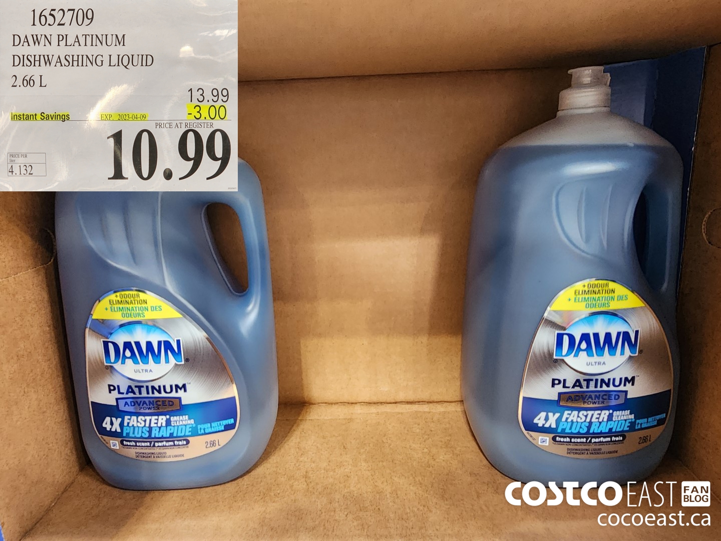 1652709 DAWN PLATINUM LIQUID DISH DETERGENT 2.66L ($3.00 INSTANT SAVINGS EXPIRES ON 2023-04-09) $9.99