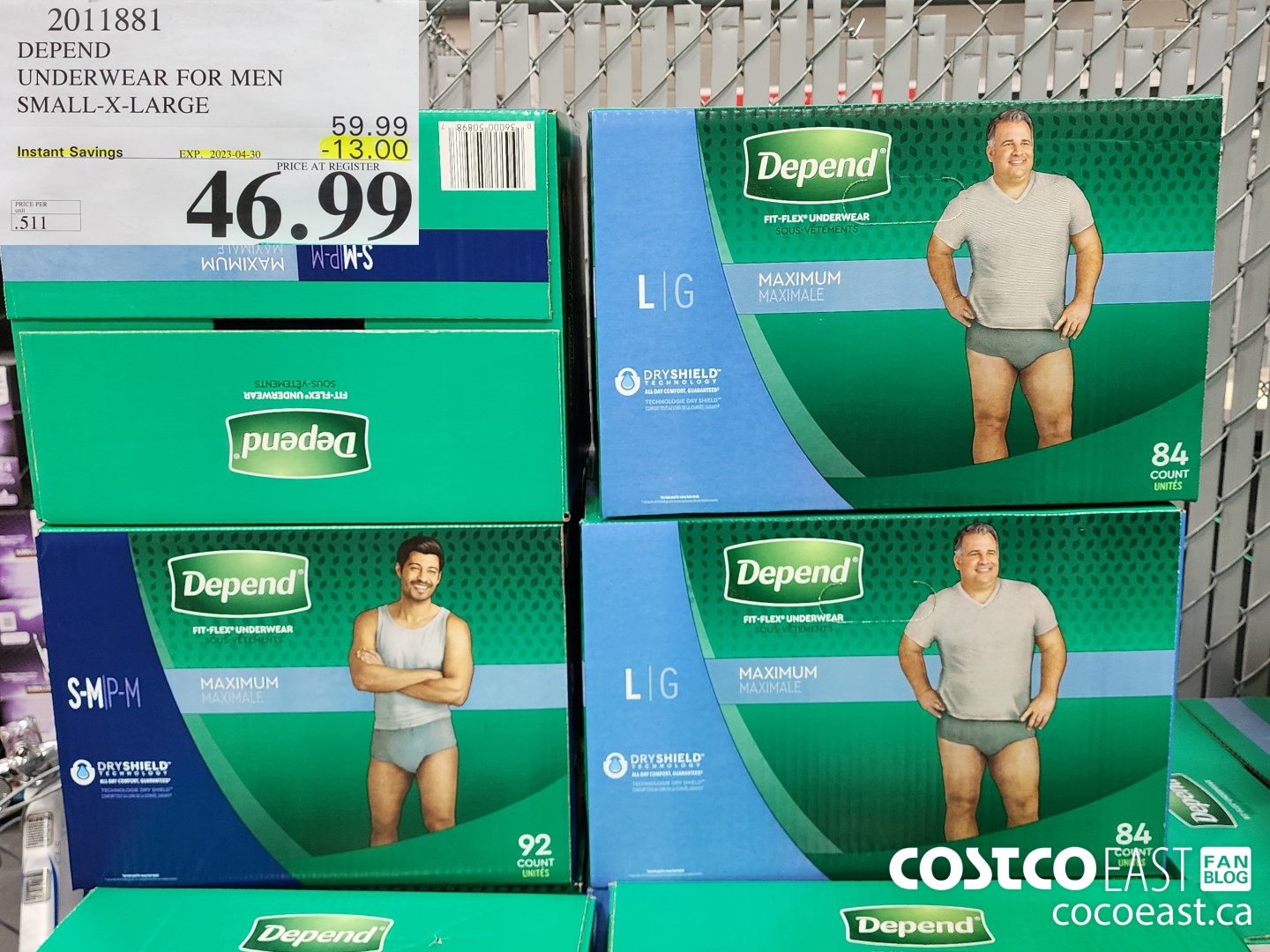 2011881 DEPEND UNDERWEAR FOR MEN SMALL -X-LARGE ($13.00 INSTANT SAVINGS EXPIRES ON 2023-04-30) $46.99