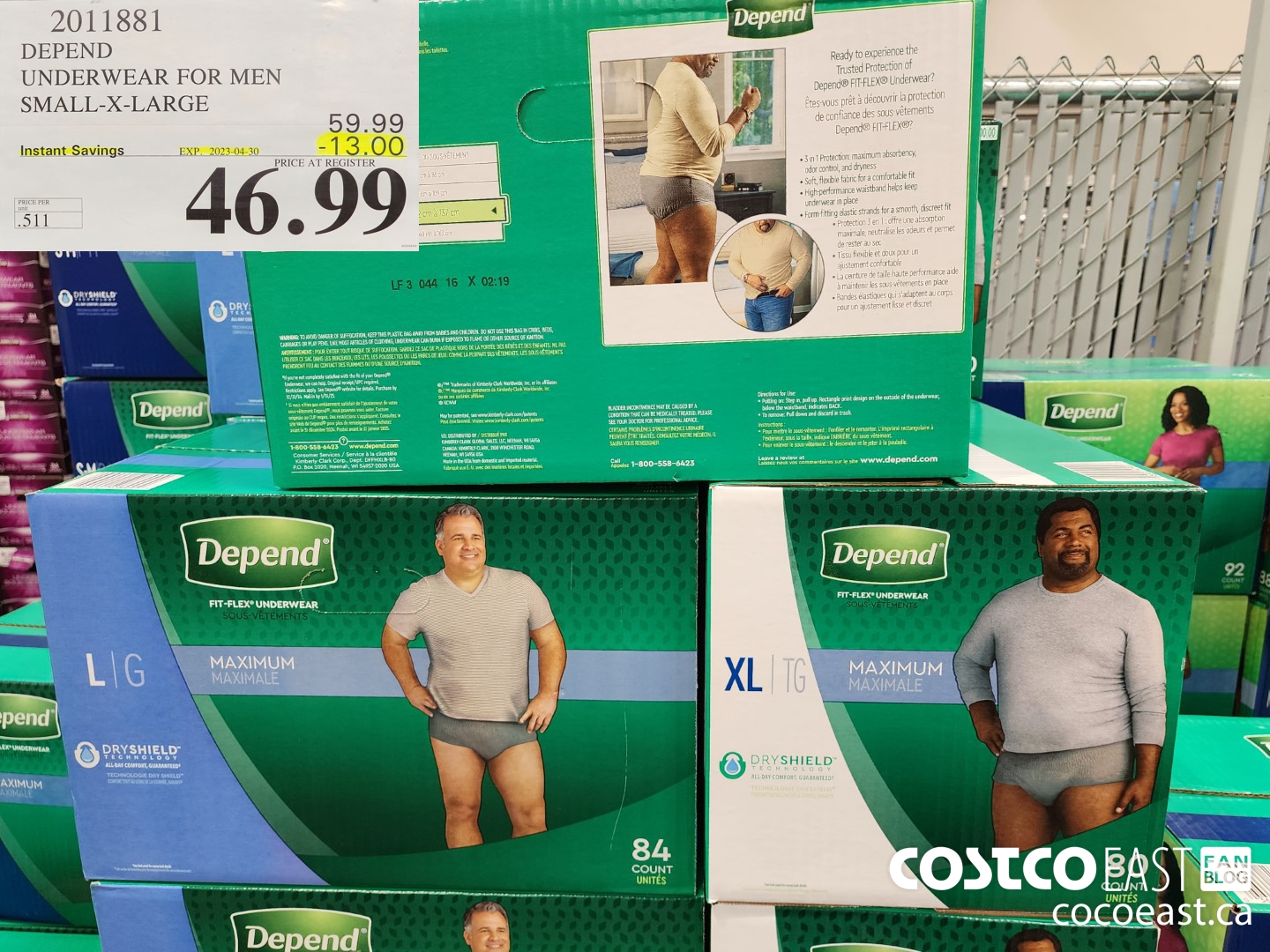 2011881 DEPEND UNDERWEAR FOR MEN SMALL - X-LARGE ($13.00 INSTANT SAVINGS EXPIRES ON 2023-04-30) $46.99