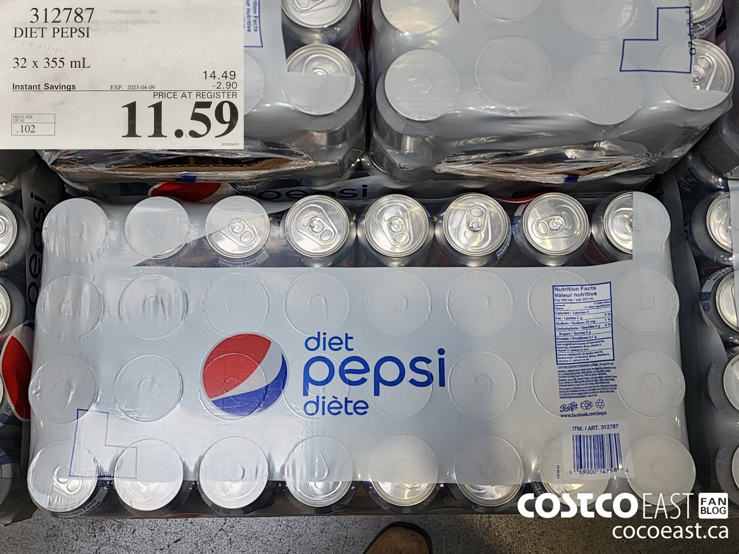 312787 DIET PEPSI 32 X 355 ($2.90 INSTANT SAVINGS EXPIRES ON 2023-04-09) $11.59