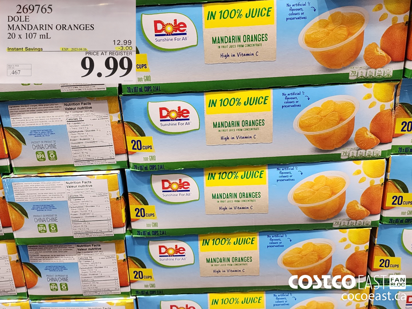 269765 DOLE MANDARIN ORANGES 20 x 107 MG ($3.00 INSTANT SAVINGS EXPIRES ON 2023-04-16) $9.99